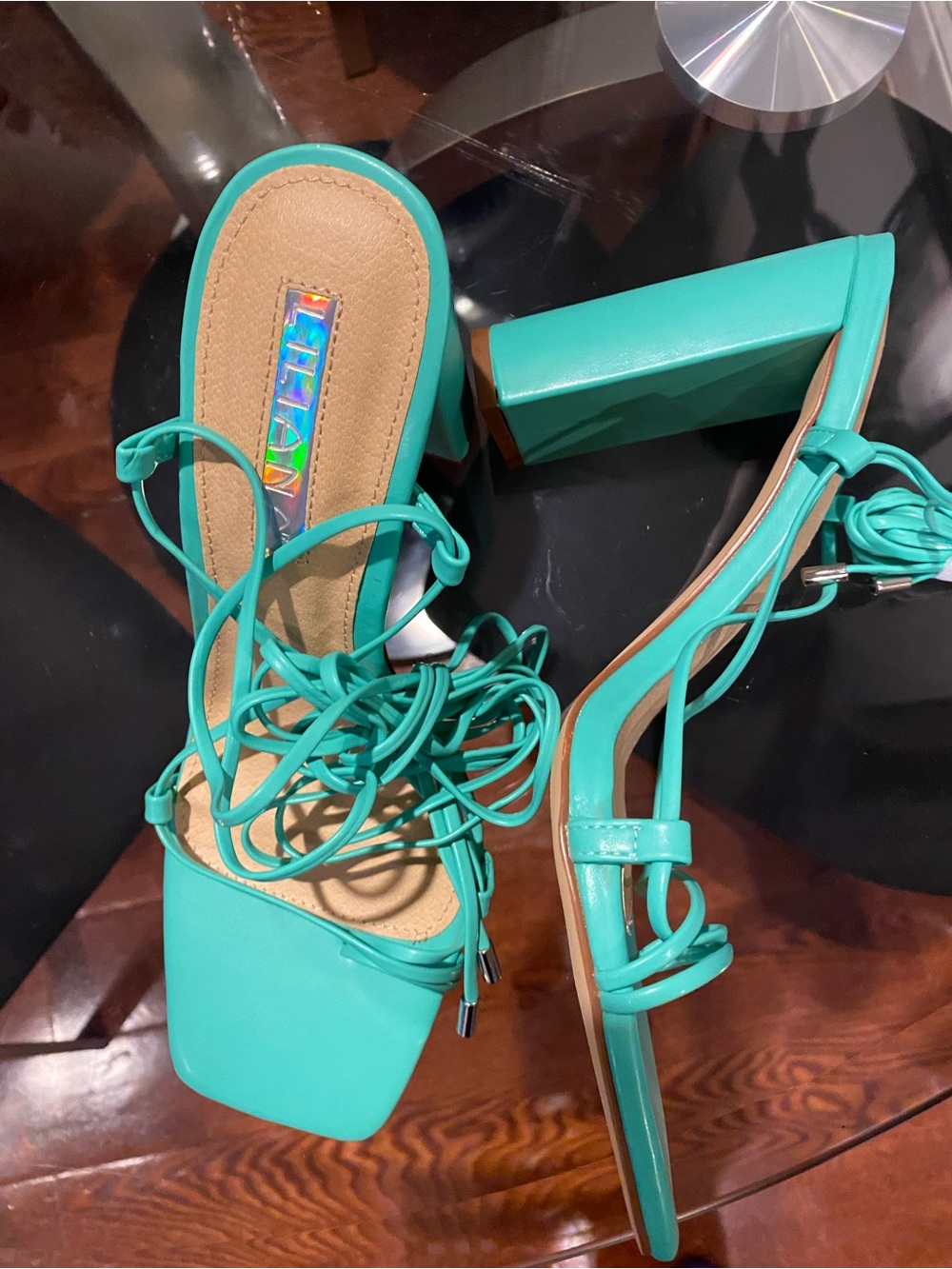 NEW women’s teal Lace-Up Block Heel Sandals size 10 - Picture 3 of 7